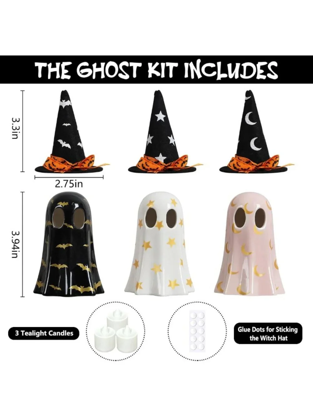 Set of 3 Ceramic Ghosts - Spooky Halloween Decor for Indoor Celebrations